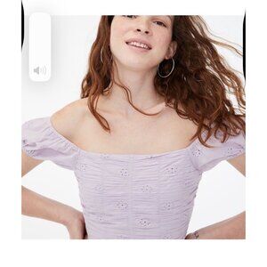 Y2K Aéropostale Off-Shoulder Smocked Crop Top Eyelet Puff Sleeves Lg 100% Cotton